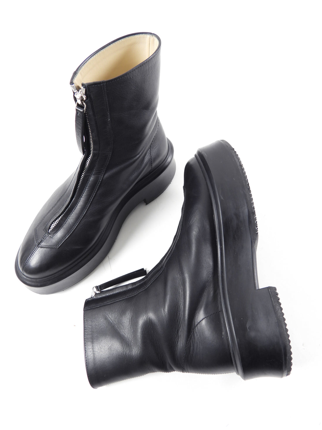 The Row Black Leather Zipper Ankle Boots - 39.5