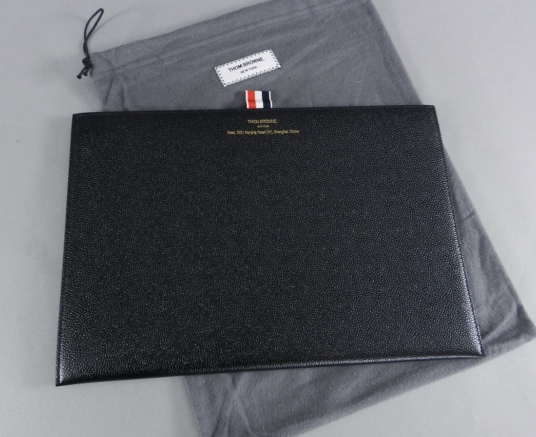 Thom Browne New York Black Leather Flat Portfolio / Clutch Bag
