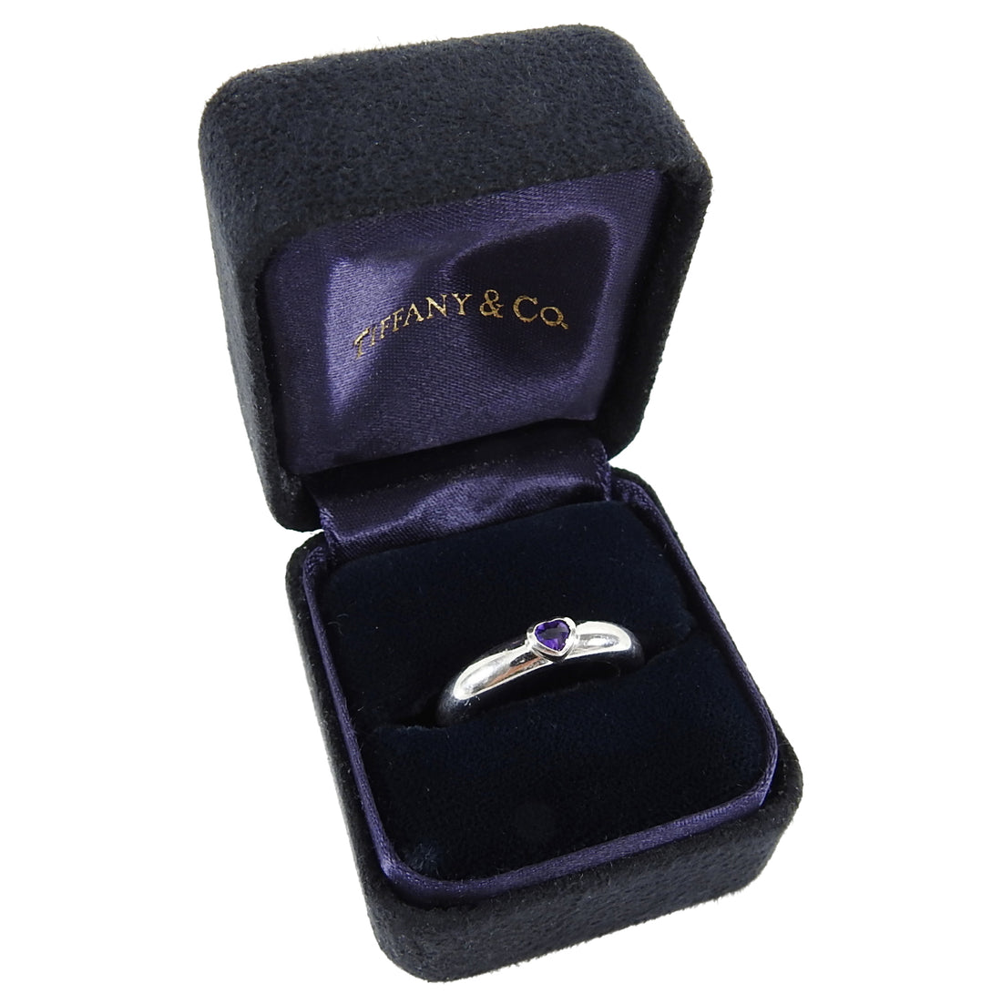 Tiffany 18k White Gold Vintage 1993 Amethyst Heart Ring - 5.75