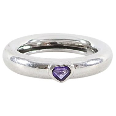 Tiffany 18k White Gold Vintage 1993 Amethyst Heart Ring - 5.75