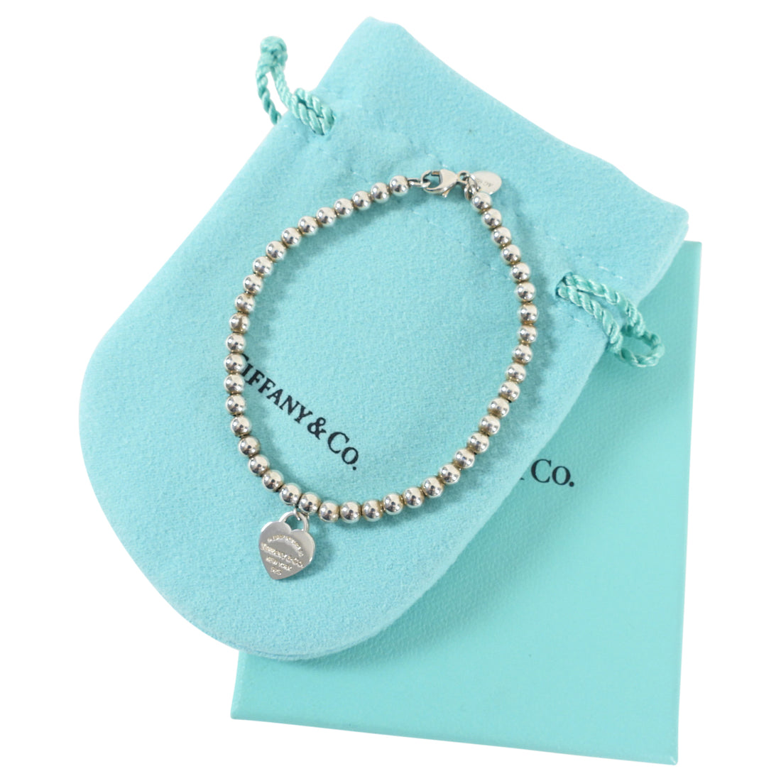 Tiffany & Co. Sterling Silver Heart Tag Beaded Bracelet