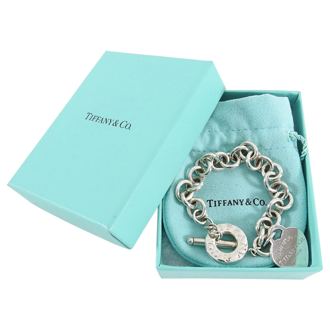 Tiffany and Co. Sterling Silver Heart Toggle Chain Bracelet 