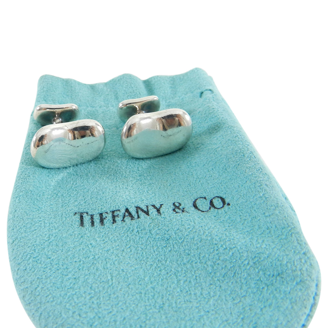 Tiffany and Co. x Elsa Peretti Sterling Silver Bean Cufflinks 