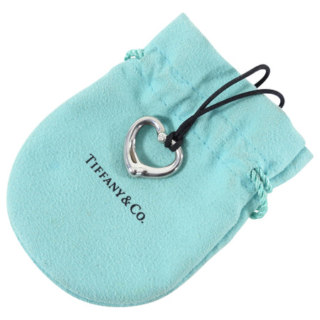Tiffany & Co. Sterling Silver Peretti Open Heart Diamond Pendant on Cord