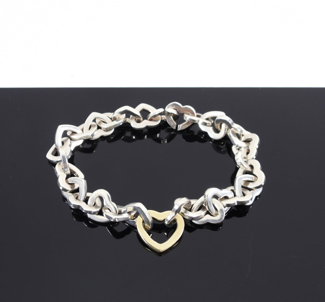 Tiffany Sterling Silver 18k Gold Two-Tone Heart Link Bracelet