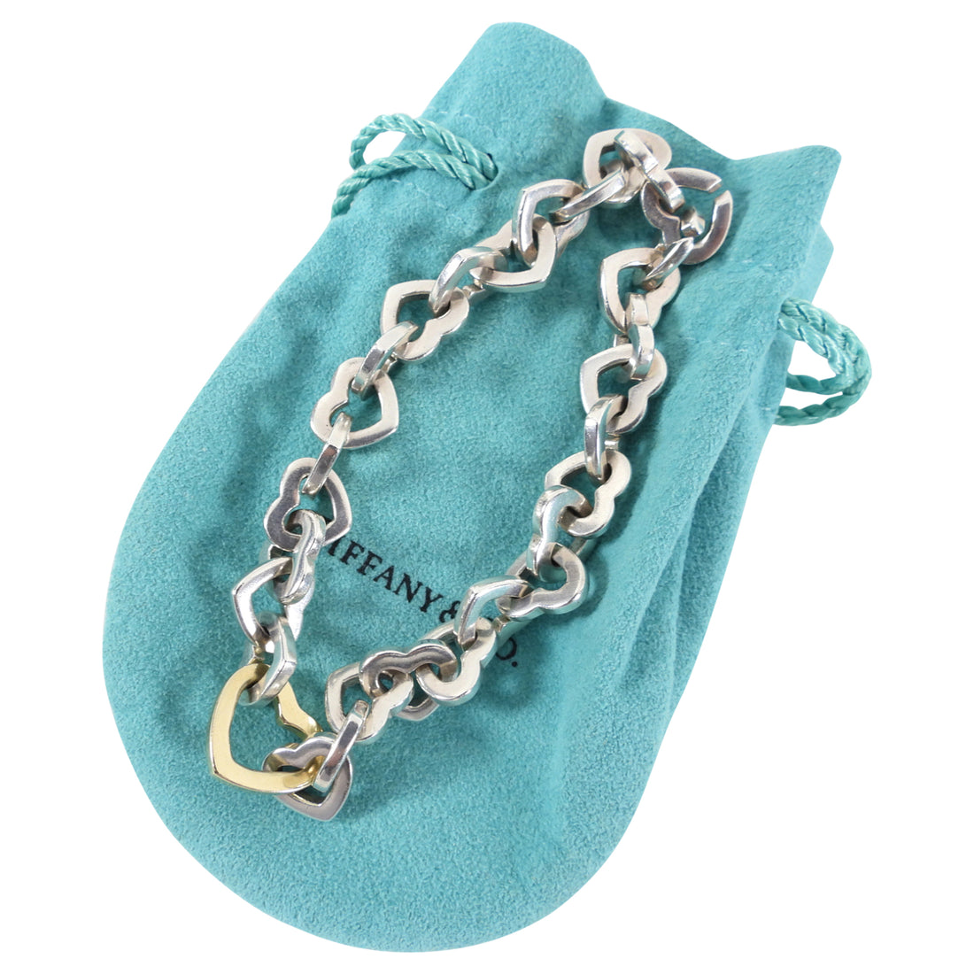 Tiffany Sterling Silver 18k Gold Two-Tone Heart Link Bracelet