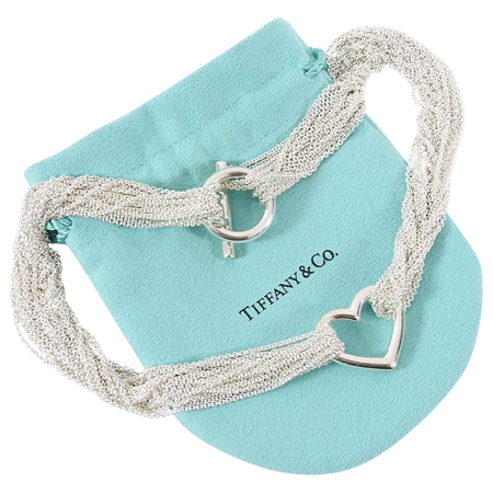 Tiffany and Co. Sterling Silver Multi Mesh Chain Heart Toggle Necklace