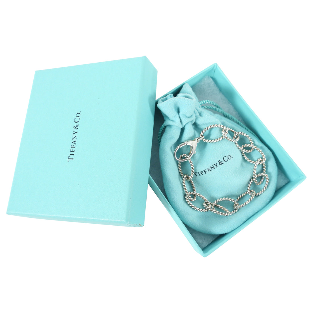 Tiffany and Co. Sterling Silver Twist Oval Rope Link Bracelet