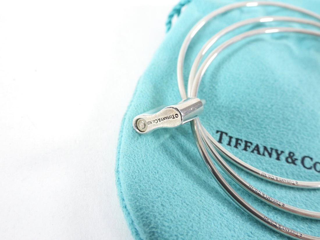Tiffany & Co. Sterling Triple Bangle with Lock Charm 