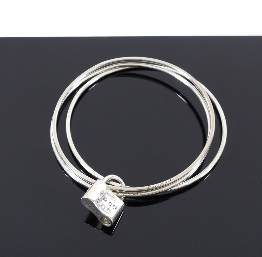 Tiffany & Co. Sterling Triple Bangle with Lock Charm 