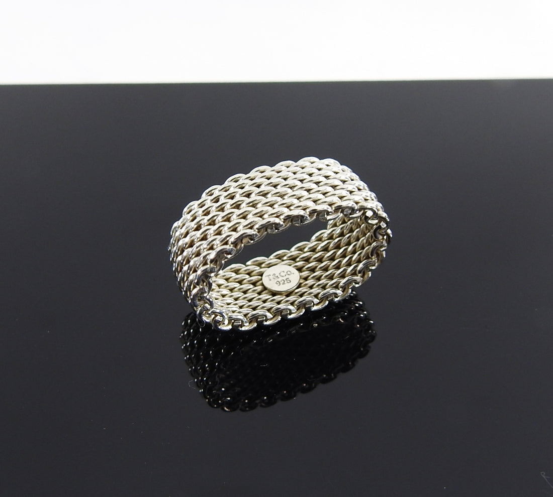 Tiffany and Co. Sterling Silver Classic Mesh Ring - 8