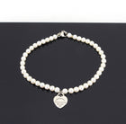 Tiffany &  Co. Sterling Mini Heart Pearl Bead Bracelet