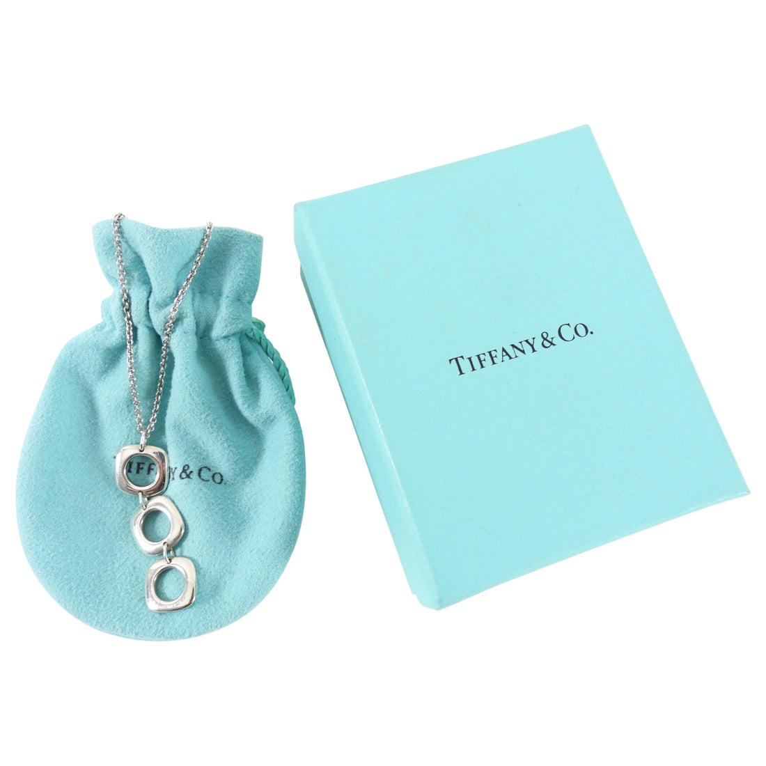 Tiffany and Co. Square Cushion Link Sterling Silver Pendant Necklace