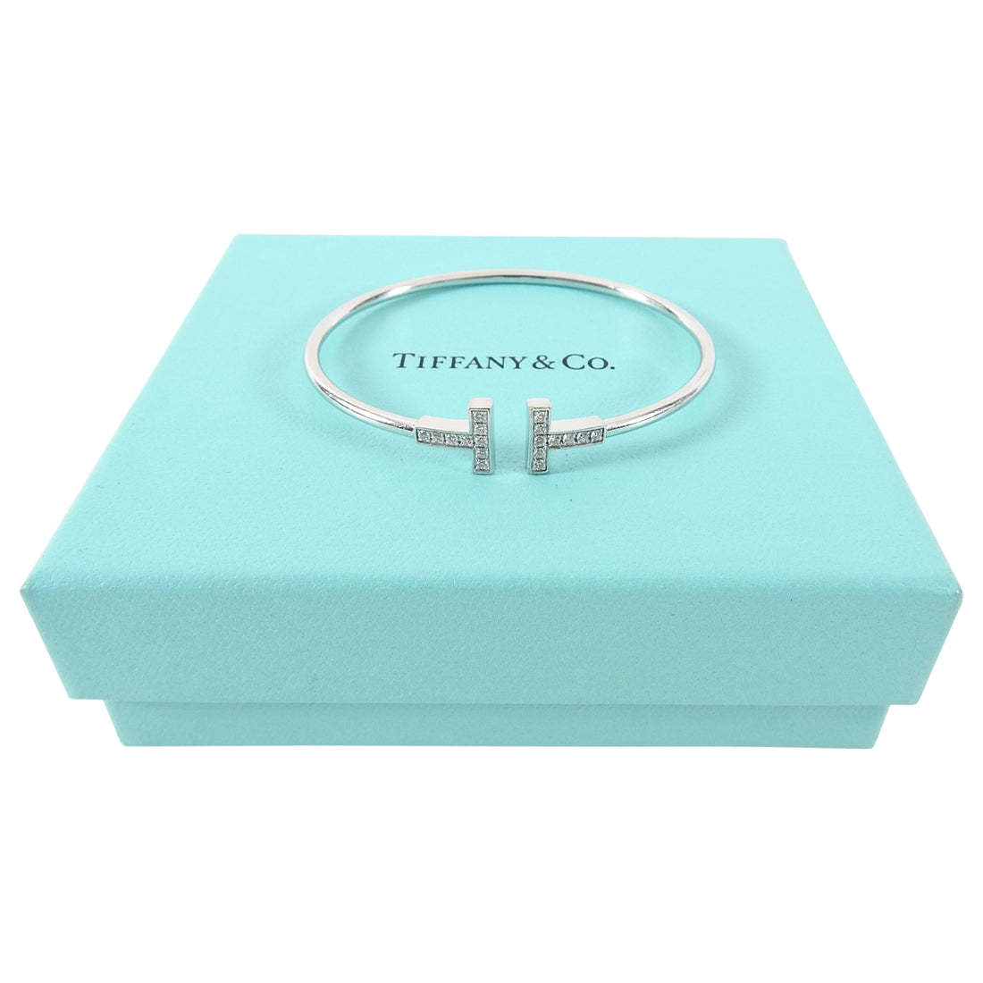 Tiffany T Wire 18k White Gold and Diamond Small Bracelet 