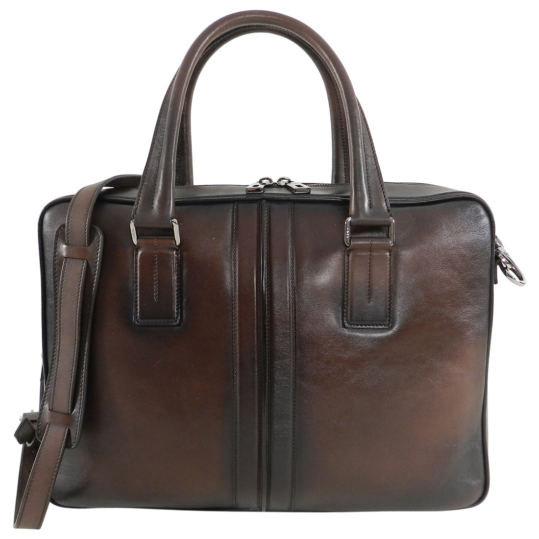 Tods Dark Brown Leather Zippered Briefcase Portfolio Bag
