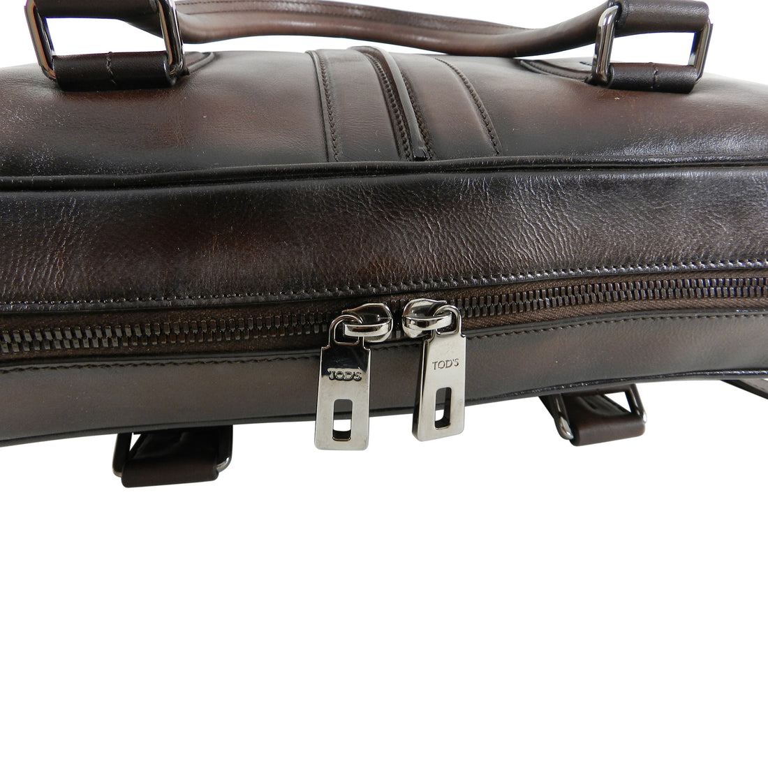 Tods Dark Brown Leather Zippered Briefcase Portfolio Bag