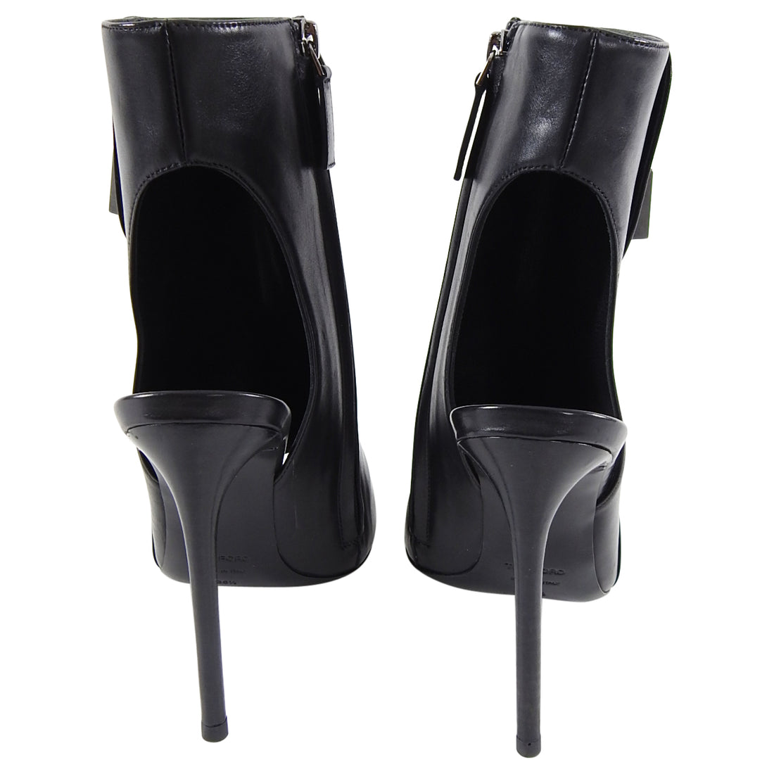 Tom Ford Black Leather Padlock Open Toe and Heel Booties - 36.5