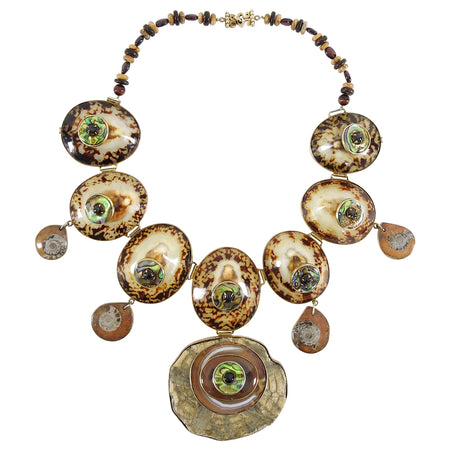 Tony Duquette 1999 Talisman Bib Necklace in Box - Ammonite and Shells