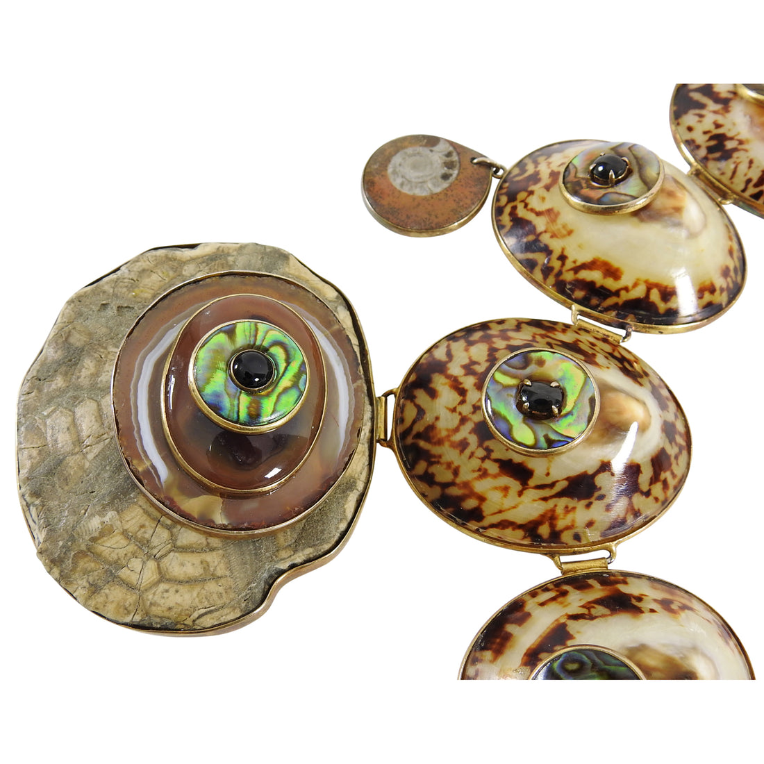 Tony Duquette 1999 Talisman Bib Necklace in Box - Ammonite and Shells