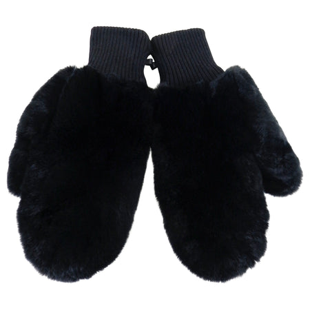 Tory Burch Black Rabbit Fur Mittens - New With Tags