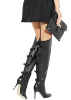 Valentino Black Leather Over the Knee Boots with Bows - 39.5