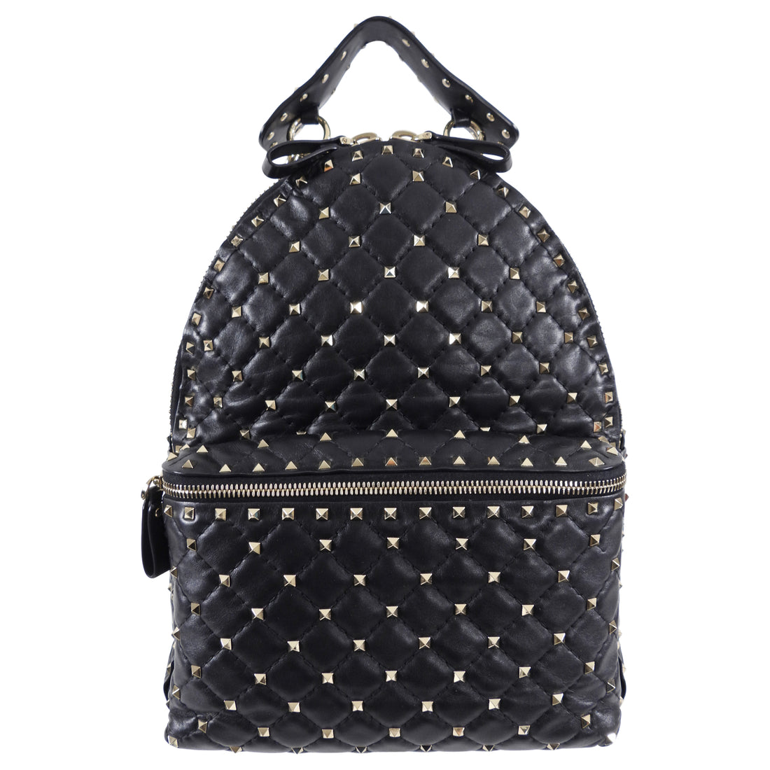 Valentino Black Leather and Gold Rock Stud Small Backpack