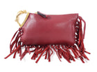 Valentino Small Red Leather Fringed Clutch Bag