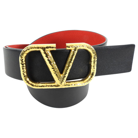 Valentino V Buckle Black and Red Reversible Belt - 80/32