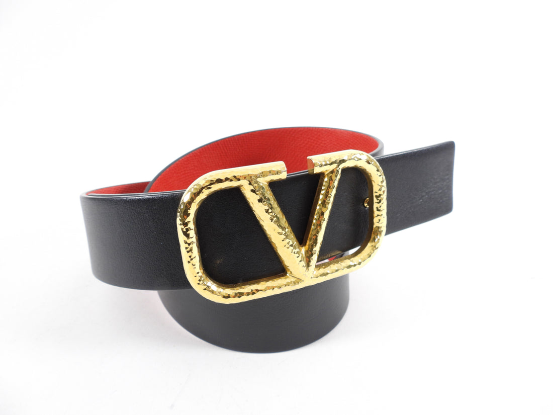 Valentino V Buckle Black and Red Reversible Belt - 80/32