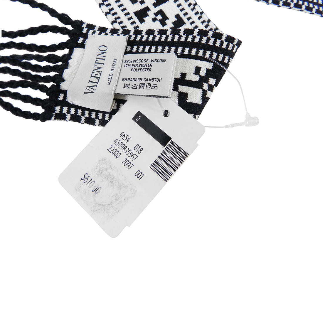 Valentino VLTN Black and White Knit Thin Bandeau Scarf / Belt