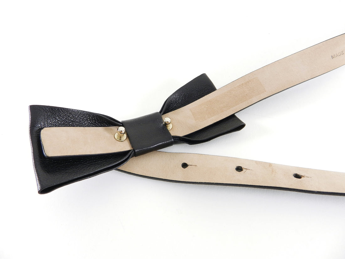 Valentino Skinny Black Leather Bow Belt