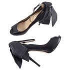 Valentino Black Peep Toe Leather Bow Heels - 40