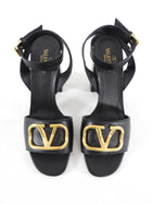 Valentino Black Leather Block Heel Sandals - 40 / 9.5
