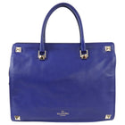 Valentino Cobalt Blue Leather Rock Stud Zipper Tote Bag