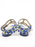 Valentino Triple Rock Stud Blue Leather Flat Sandals - 39 / 9