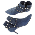 Valentino Navy Suede Rock Stud Double Strap Ankle Boots - 38
