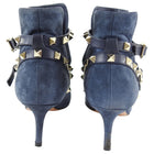 Valentino Navy Suede Rock Stud Double Strap Ankle Boots - 38