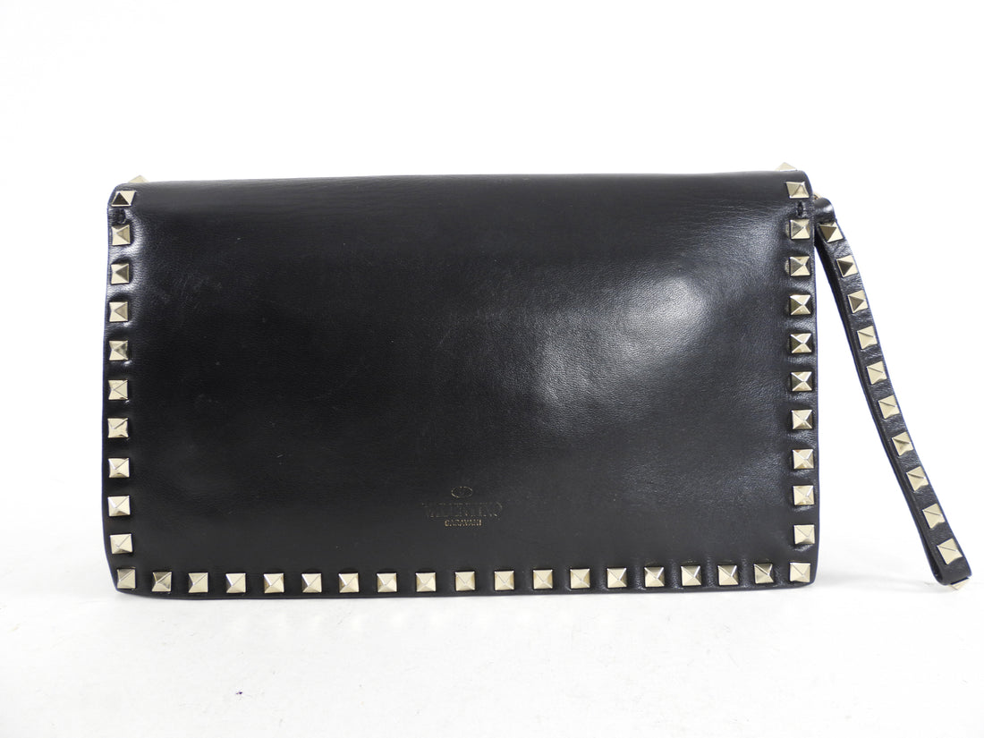 Valentino Black Leather Rock Stud Clutch Bag