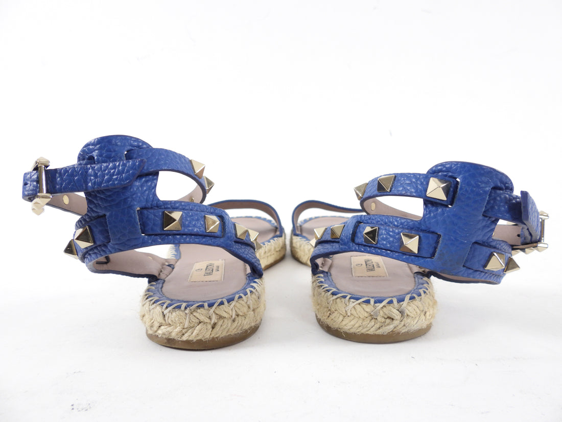Valentino Blue Flat Rock Stud Espadrille Sandals - 39