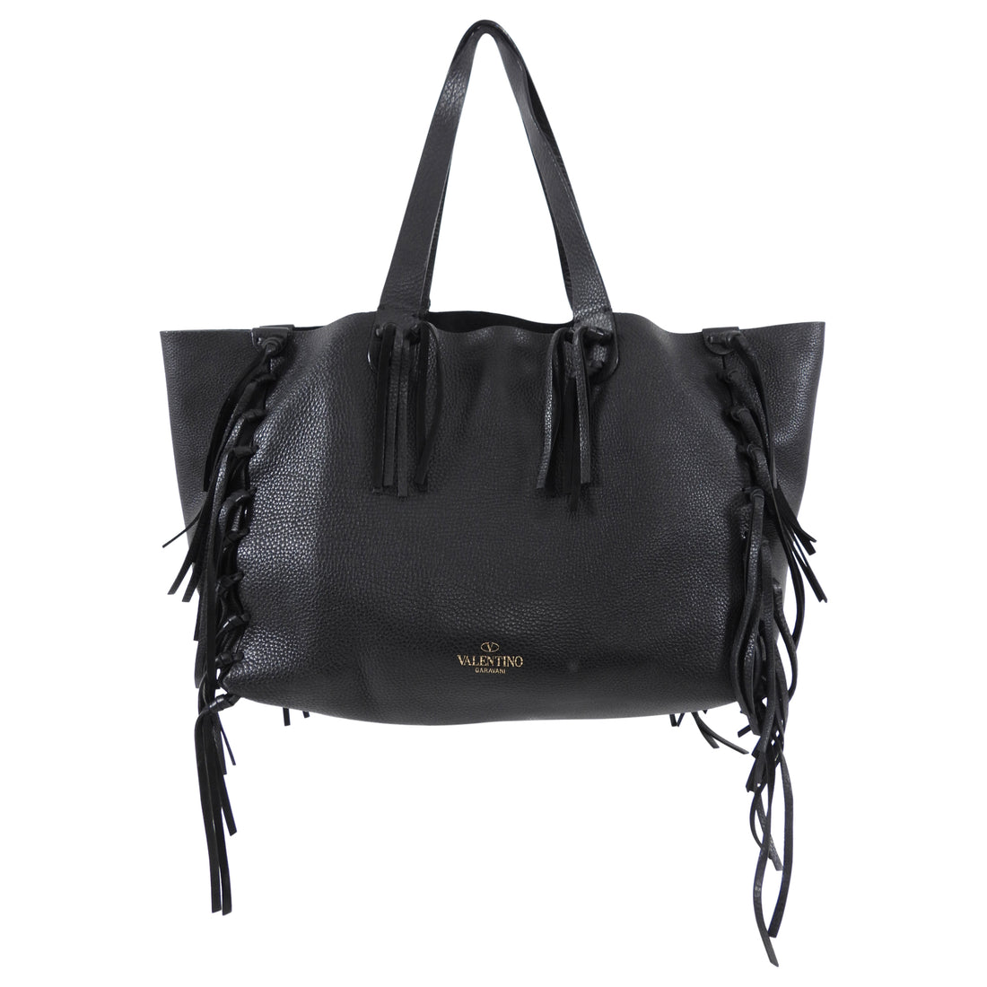 Valentino C-Rockee Leather Fringe Tote Bag