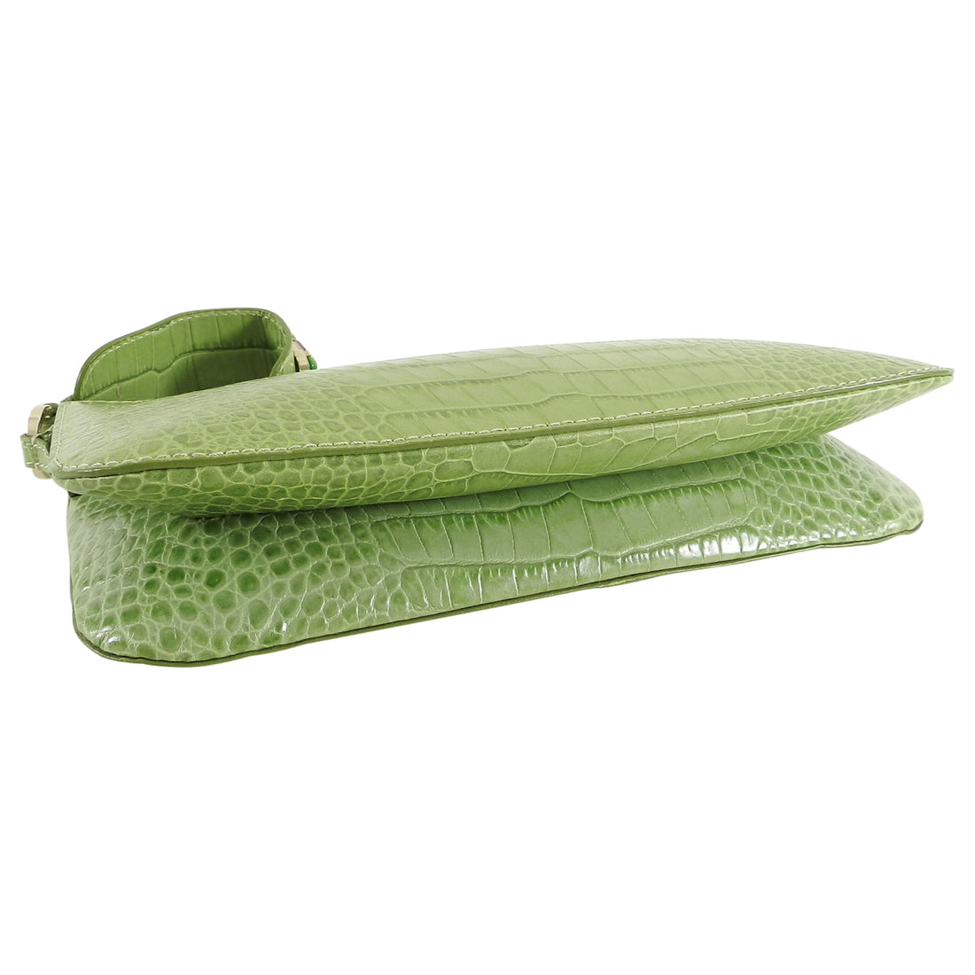 Valentino Green Croc Embossed Leather Jewel Wristlet Bag