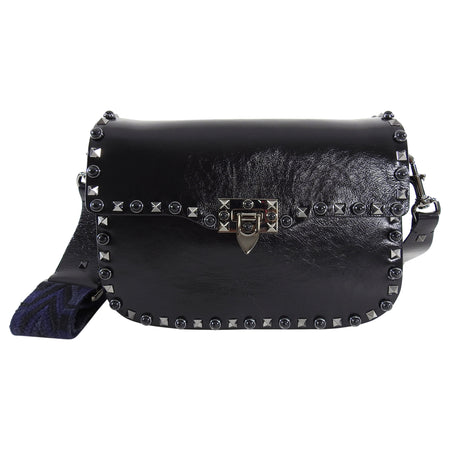 Valentino Noir Black Rockstud Rolling Guitar Strap Bag