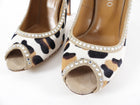Valentino Leopard Calf Hair Crystal Peep Toe Pumps - 7.5B