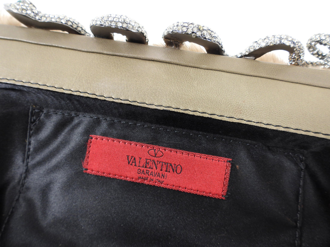 Valentino Brown Natural Mink Fur Clutch Bag with Jewelled Snake