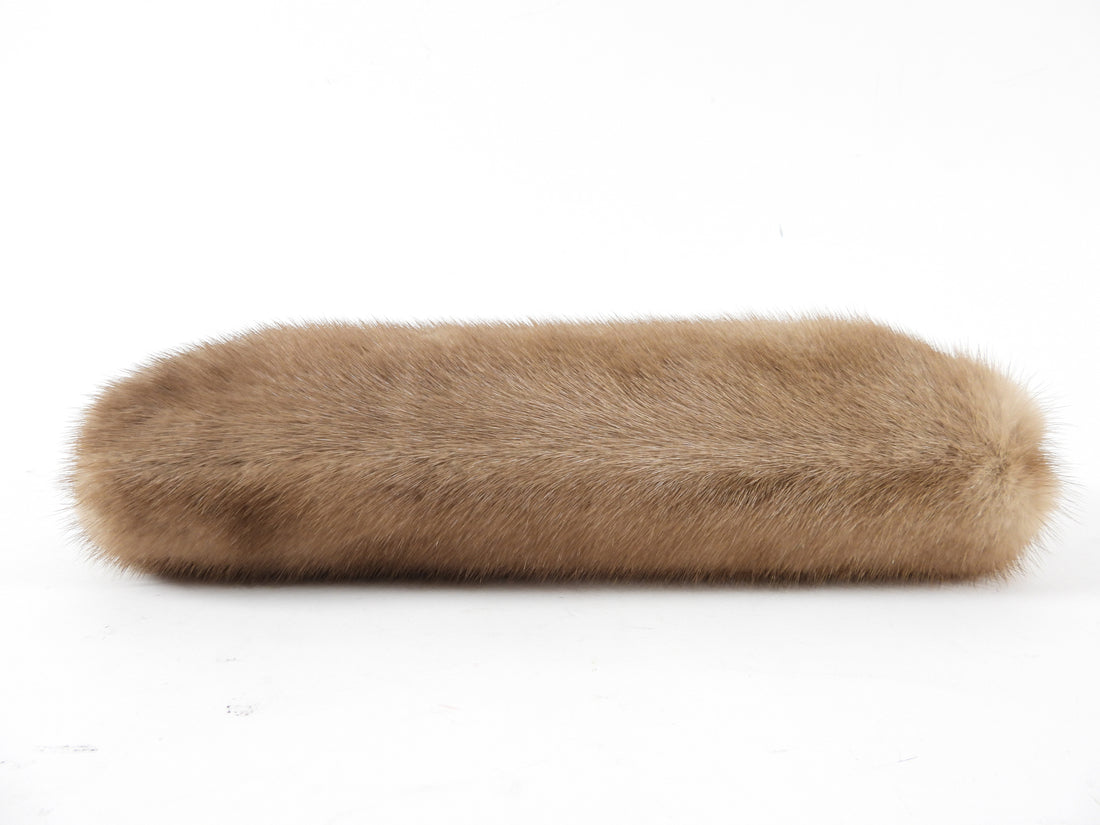 Valentino Brown Natural Mink Fur Clutch Bag with Jewelled Snake