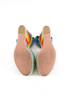 Valentino Turquoise 1973 Rainbow Striped Wedge Espadrille Sandals - 40 / 9.5