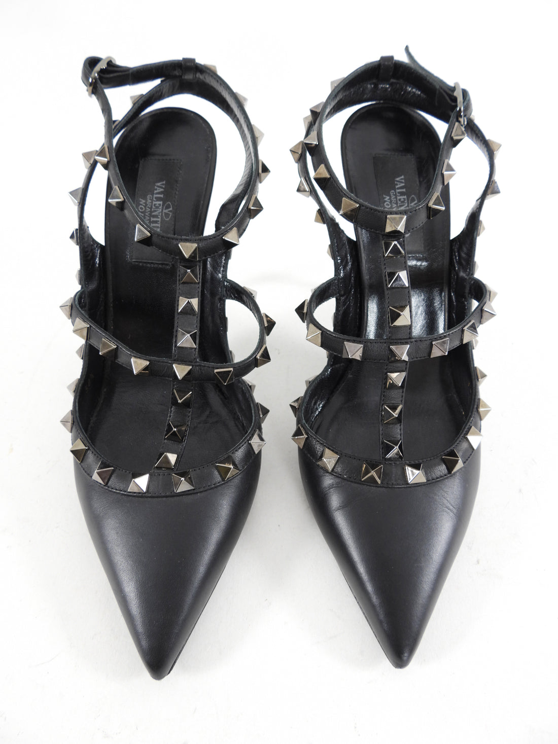 Valentino Noir Black Leather Rock Stud High Heels - USA 7