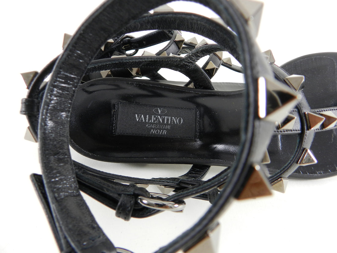 Valentino NOIR Black Caged Thong Rockstud Gladiator Sandal - 37