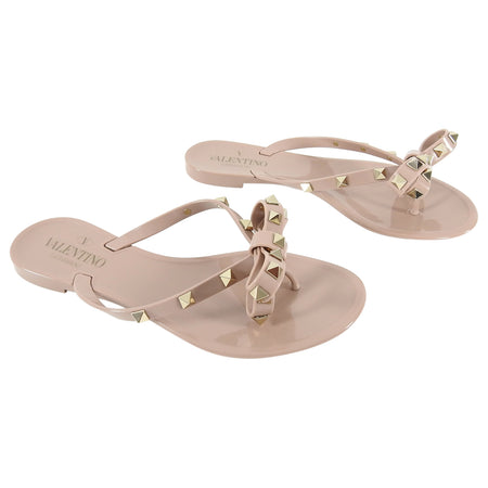 Valentino Nude PVC Rock Stud Bow Flip Flops - 36 / 5.5