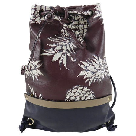 Valentino 2016 Burgundy and Navy Pineapple Ananas Drawstring Bag
